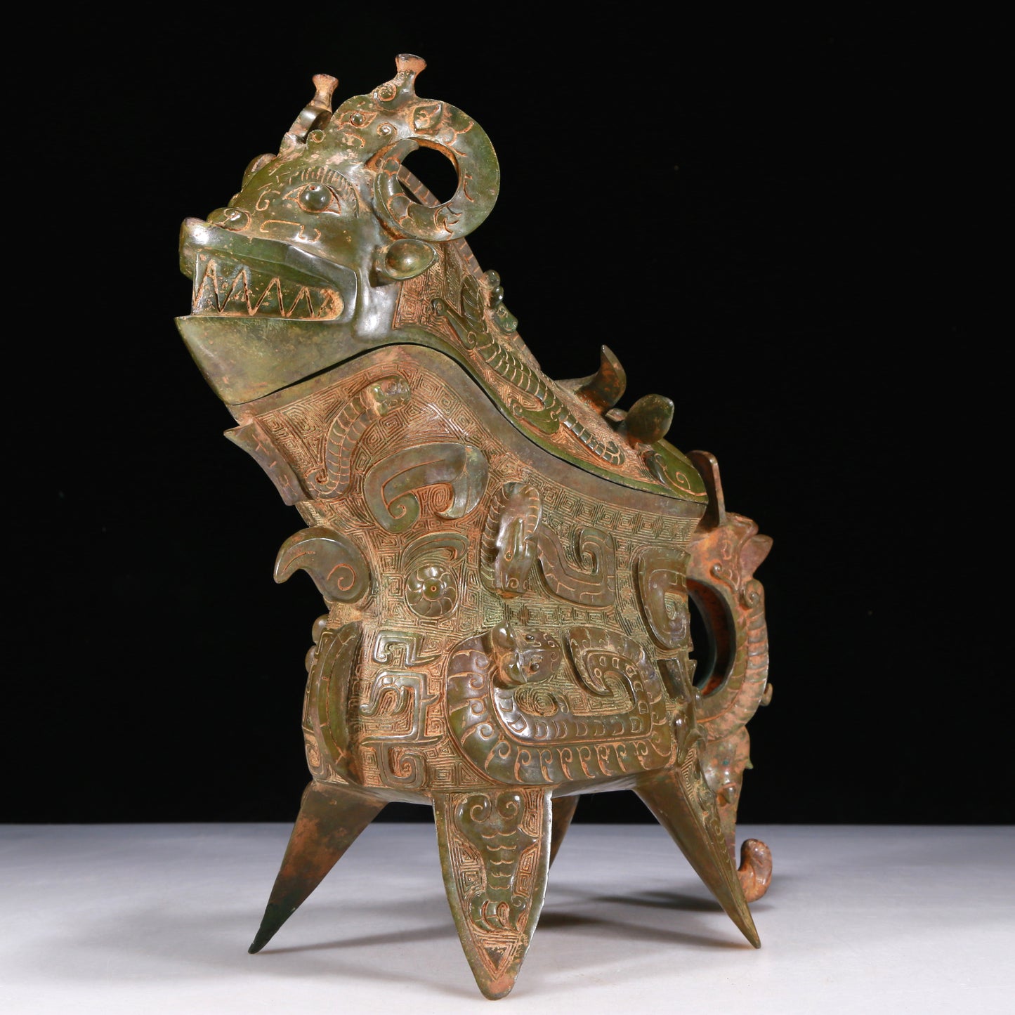 A Wonderful Bronze 'Auspicious Beast' Ewer With Inscriptions