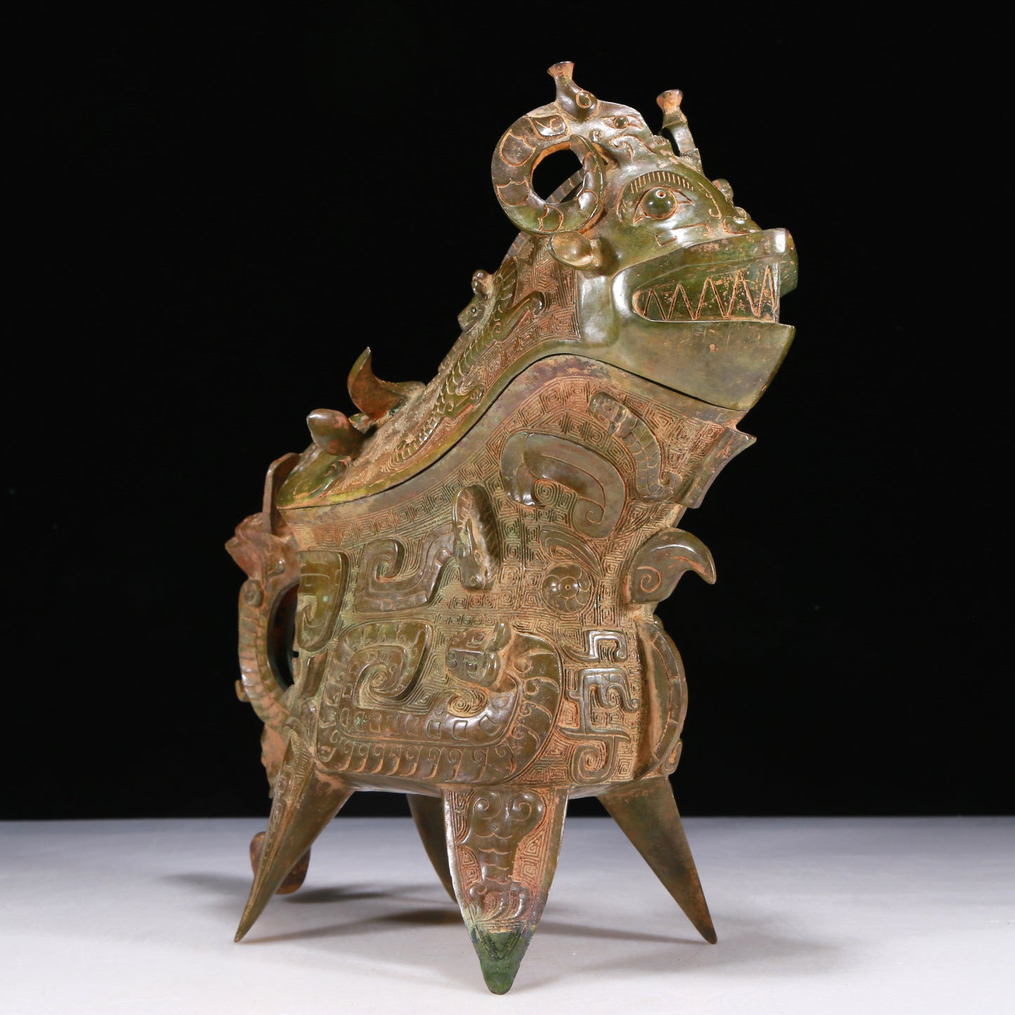 A Wonderful Bronze 'Auspicious Beast' Ewer With Inscriptions