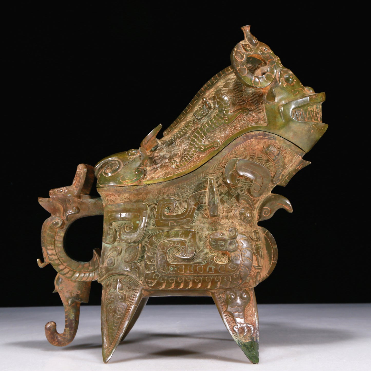 A Wonderful Bronze 'Auspicious Beast' Ewer With Inscriptions