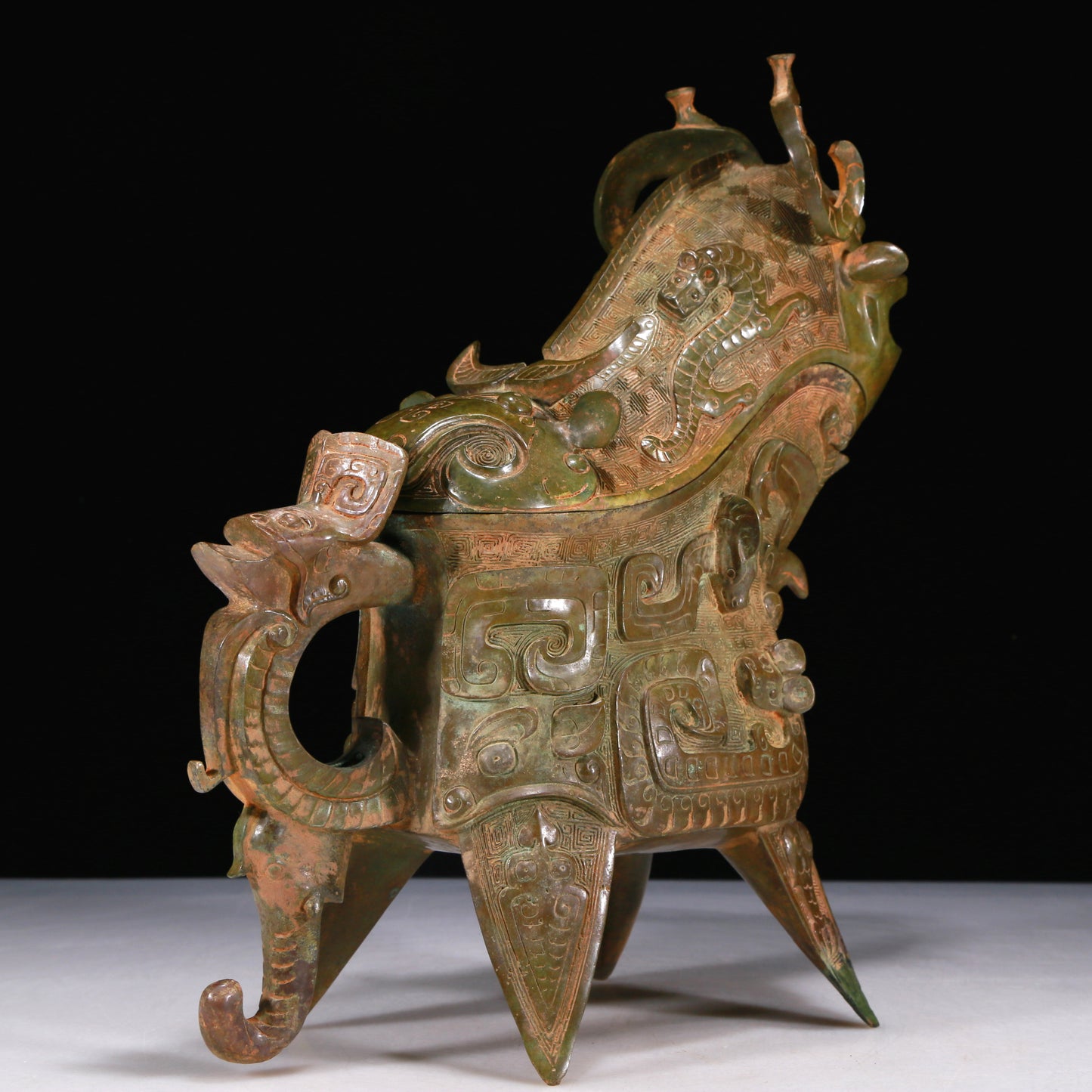 A Wonderful Bronze 'Auspicious Beast' Ewer With Inscriptions