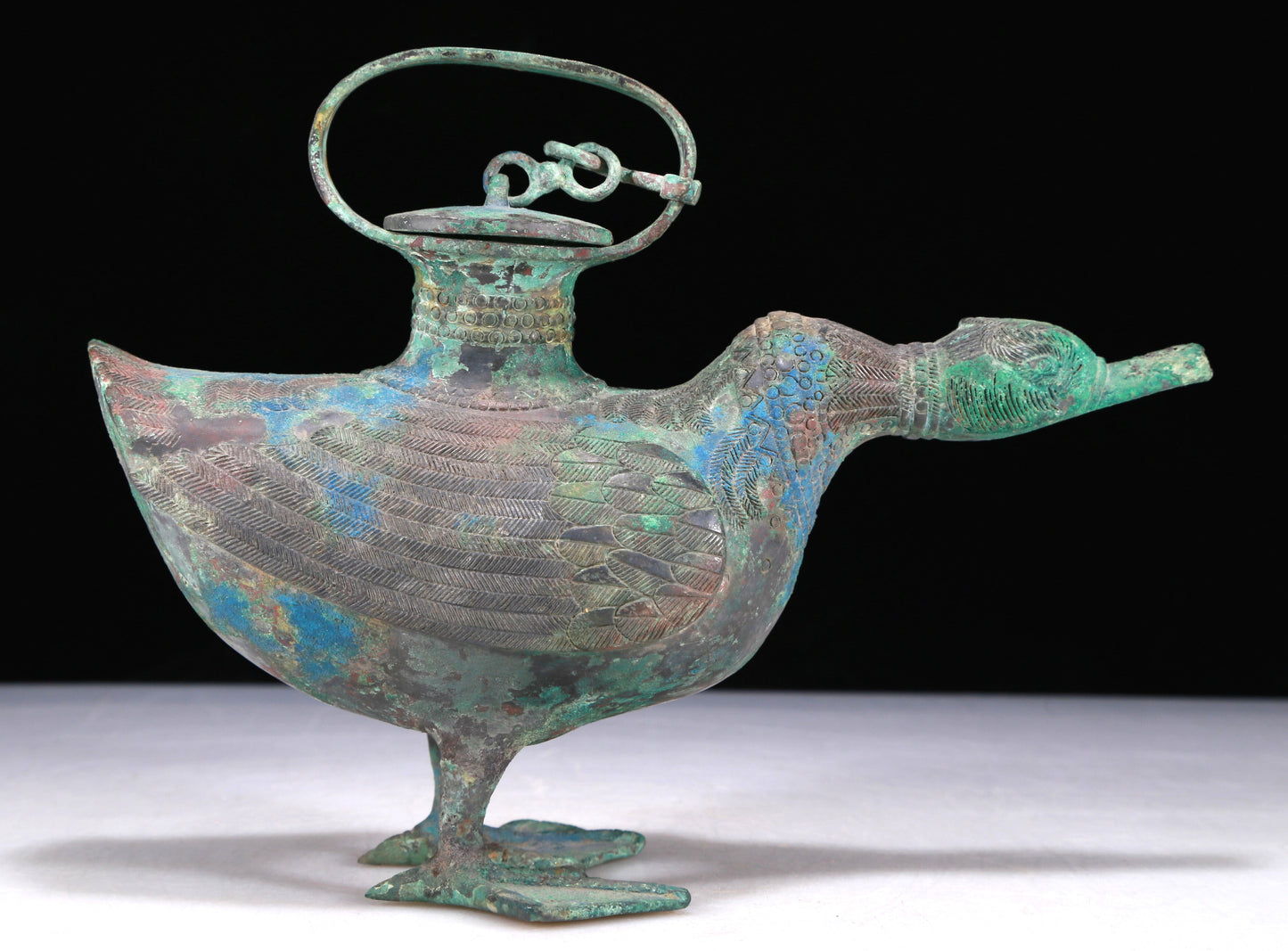 A Wonderful Bronze Duck-Form Ewer
