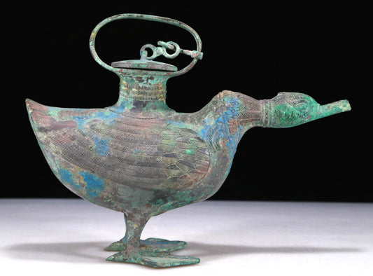 A Wonderful Bronze Duck-Form Ewer