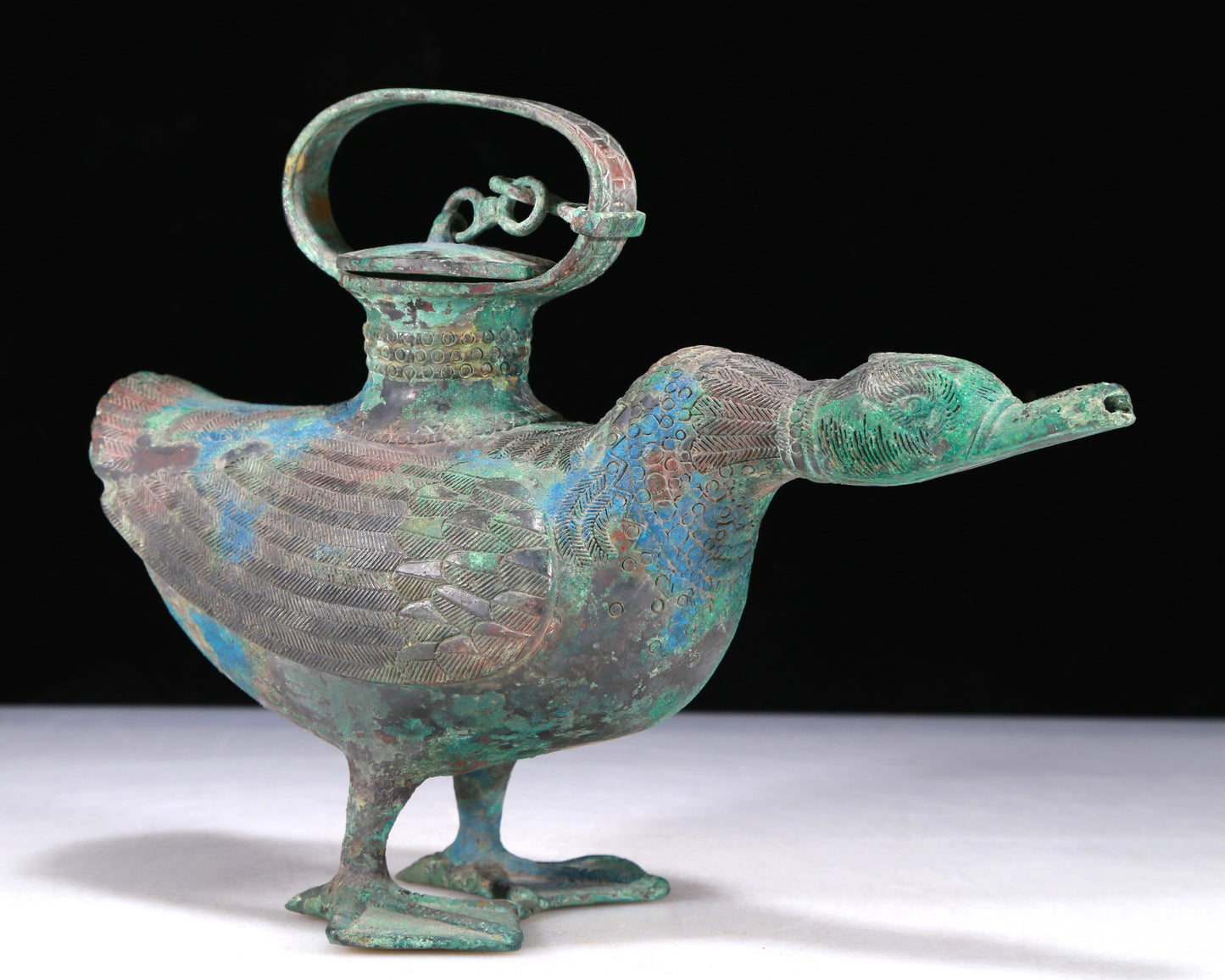 A Wonderful Bronze Duck-Form Ewer