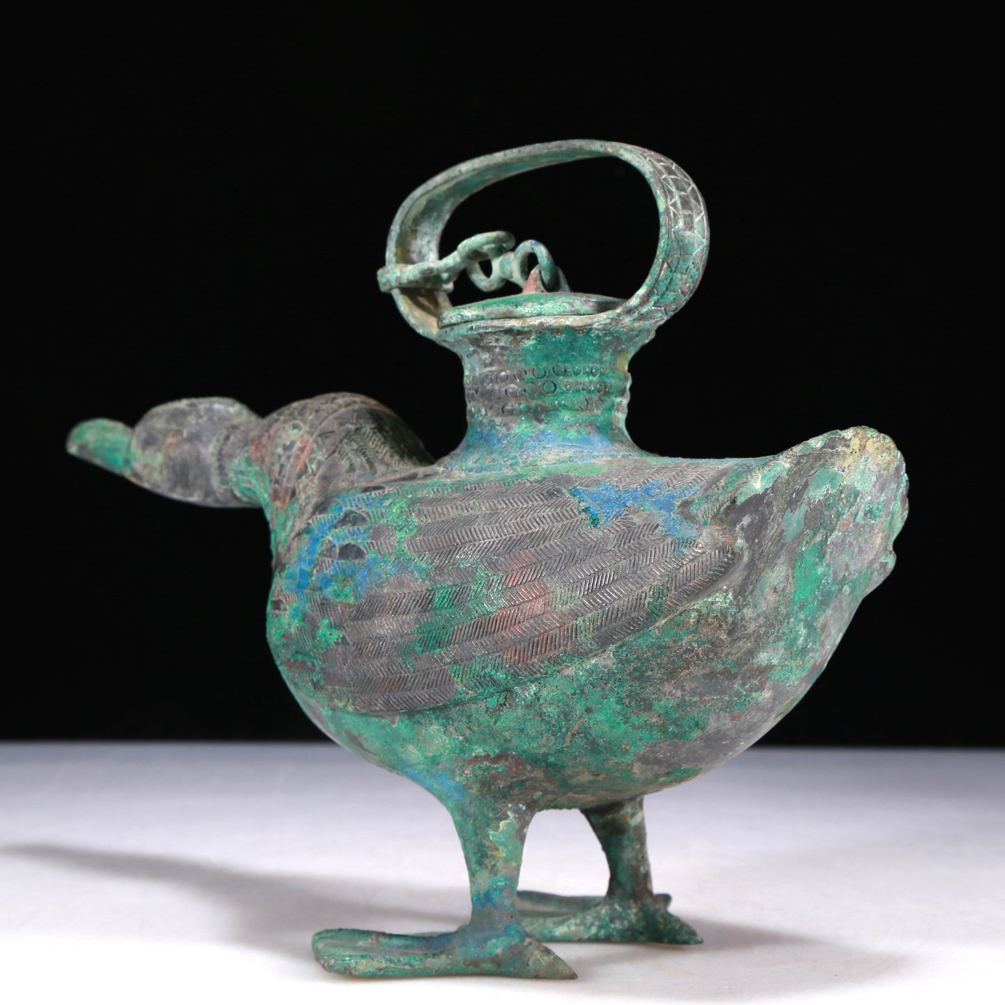 A Wonderful Bronze Duck-Form Ewer