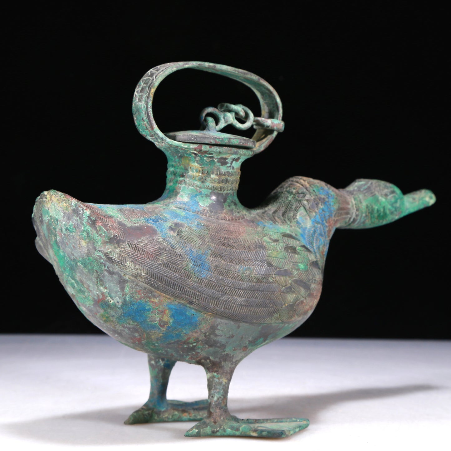A Wonderful Bronze Duck-Form Ewer