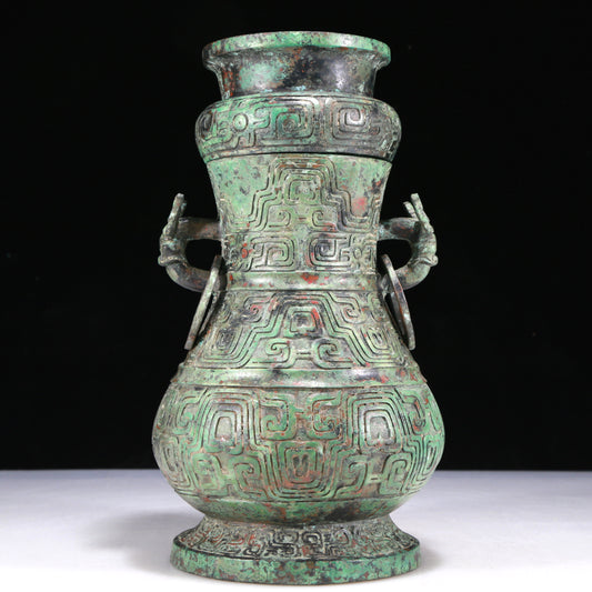 A Wonderful Bronze Beast-Handled Vase And Cover