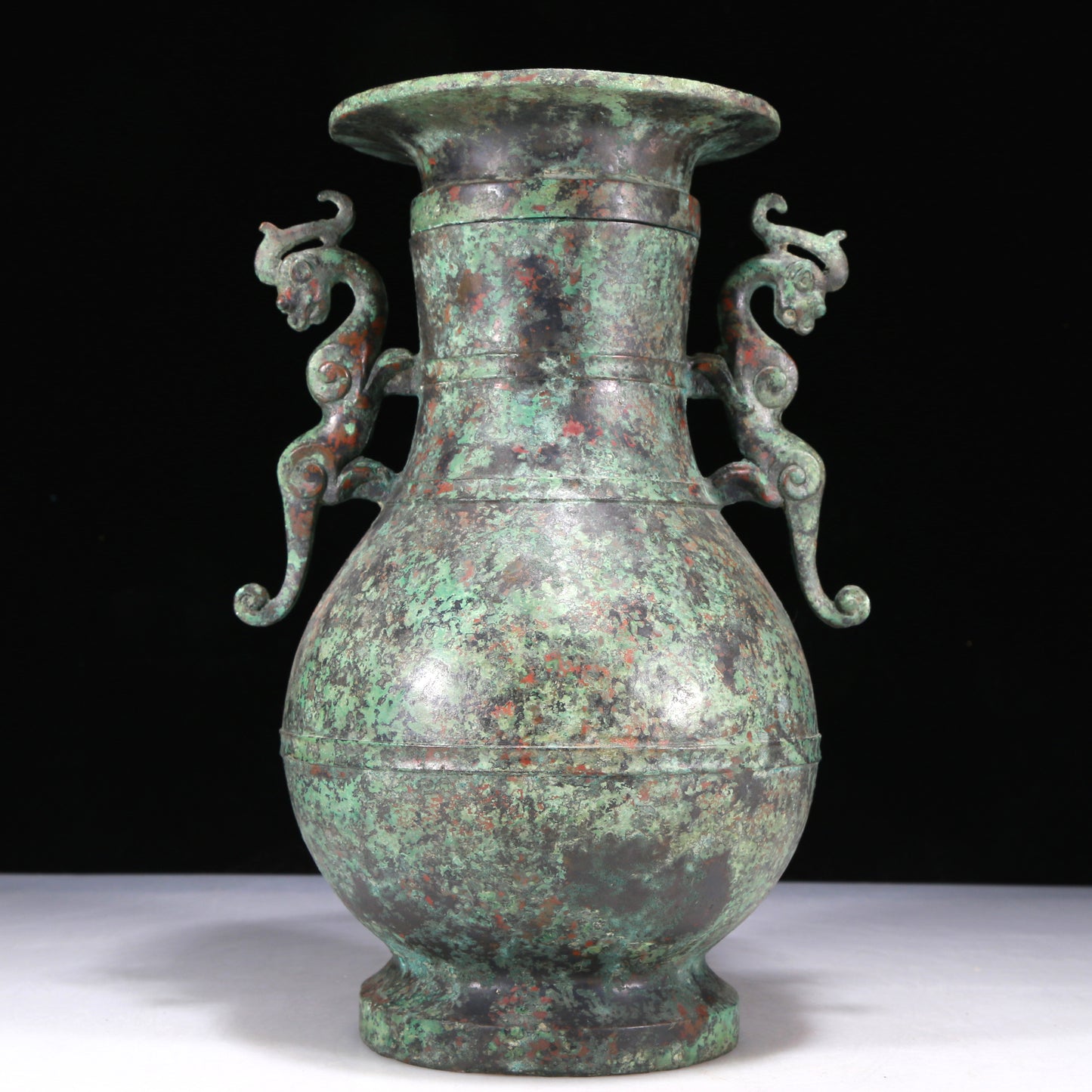 A Wonderful Bronze Dragon-Handled Vase And Cover