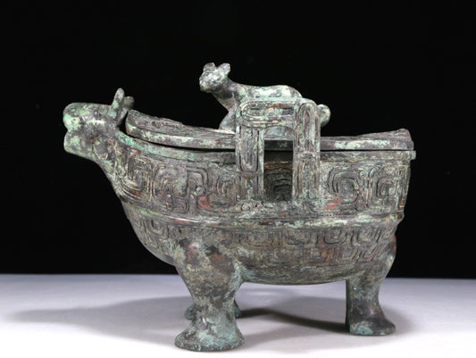 A Wonderful Bronze 'Auspicious Beast' Tripod Censer And Cover With Inscriptions