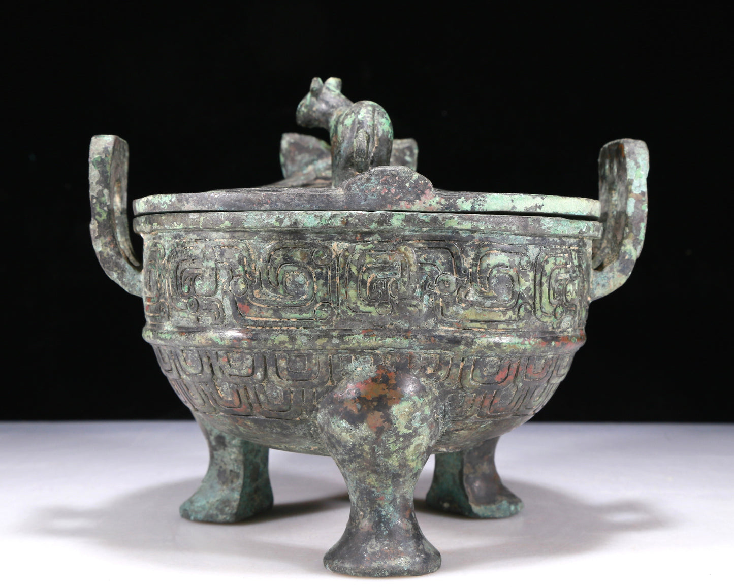 A Wonderful Bronze 'Auspicious Beast' Tripod Censer And Cover With Inscriptions