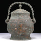 A Wonderful Bronze 'Animal Mask' Jar With Inscriptions And An Overhead Handle