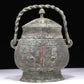 A Wonderful Bronze 'Animal Mask' Jar With Inscriptions And An Overhead Handle