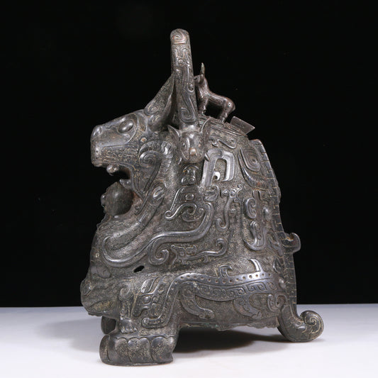 An Excellent Bronze Auspicious Beast-Form Jar With Inscriptions