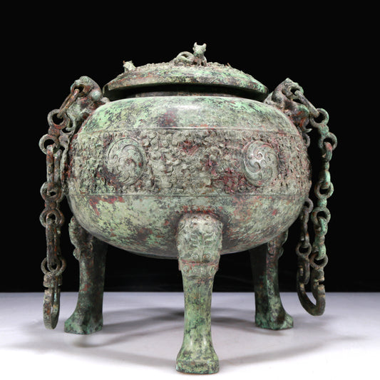 An Excellent Bronze 'Auspicious Beast' Tripod Jar With Inscriptions