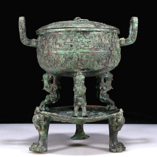 An Excellent Bronze 'Auspicious Beast' Tripod Censer And Cover