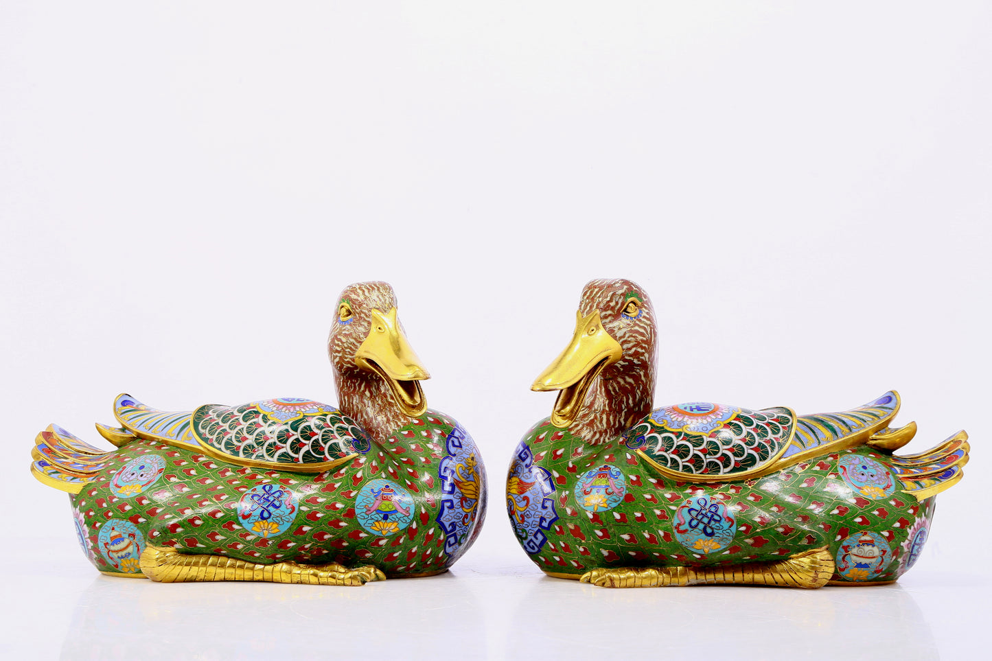 Pair of cloisonné duck ornaments