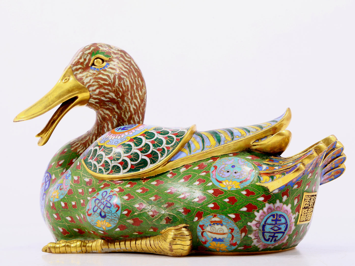 Pair of cloisonné duck ornaments