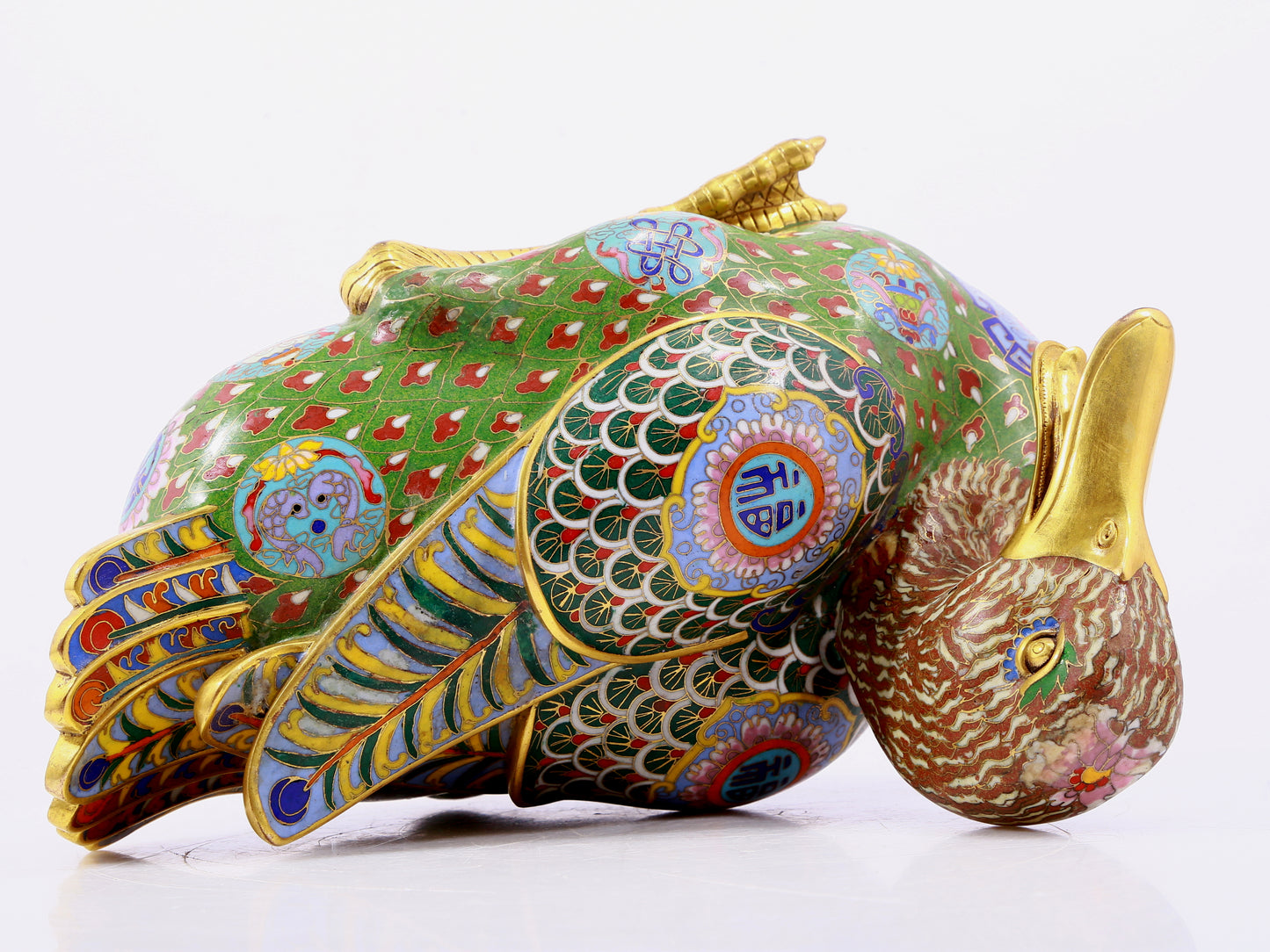 Pair of cloisonné duck ornaments