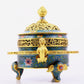 A cloisonné incense burner with two ears and three legs with lotus pattern