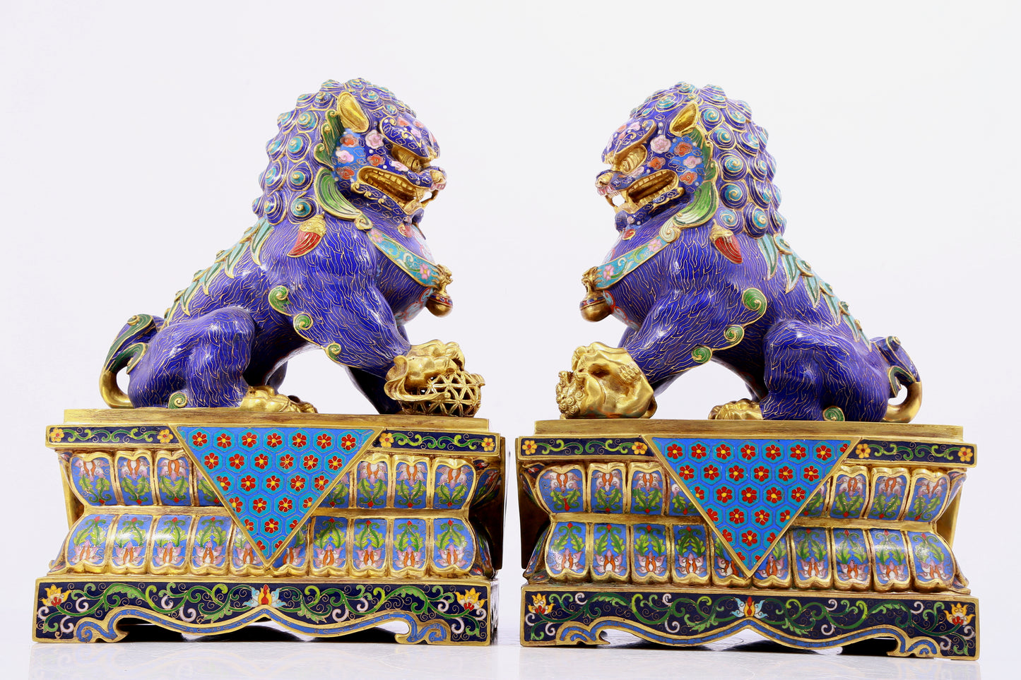 Pair of cloisonné lion ornaments