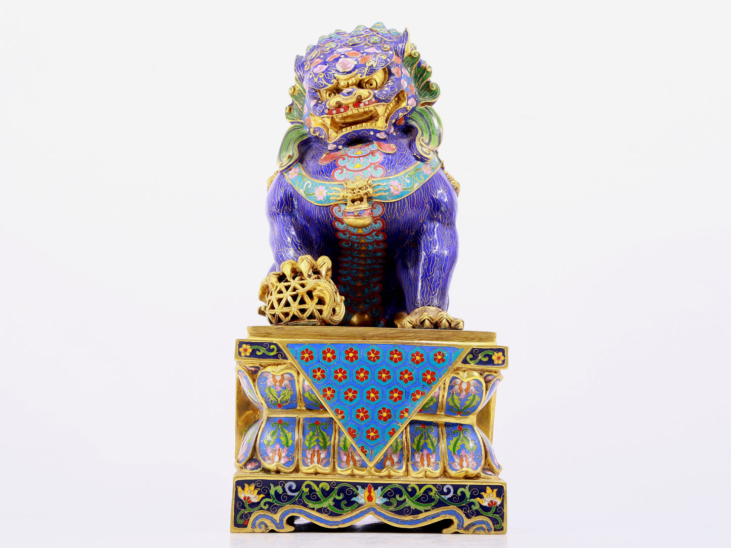 Pair of cloisonné lion ornaments