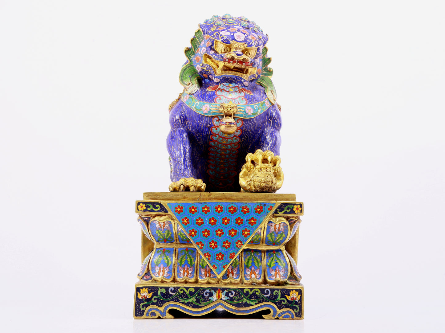 Pair of cloisonné lion ornaments