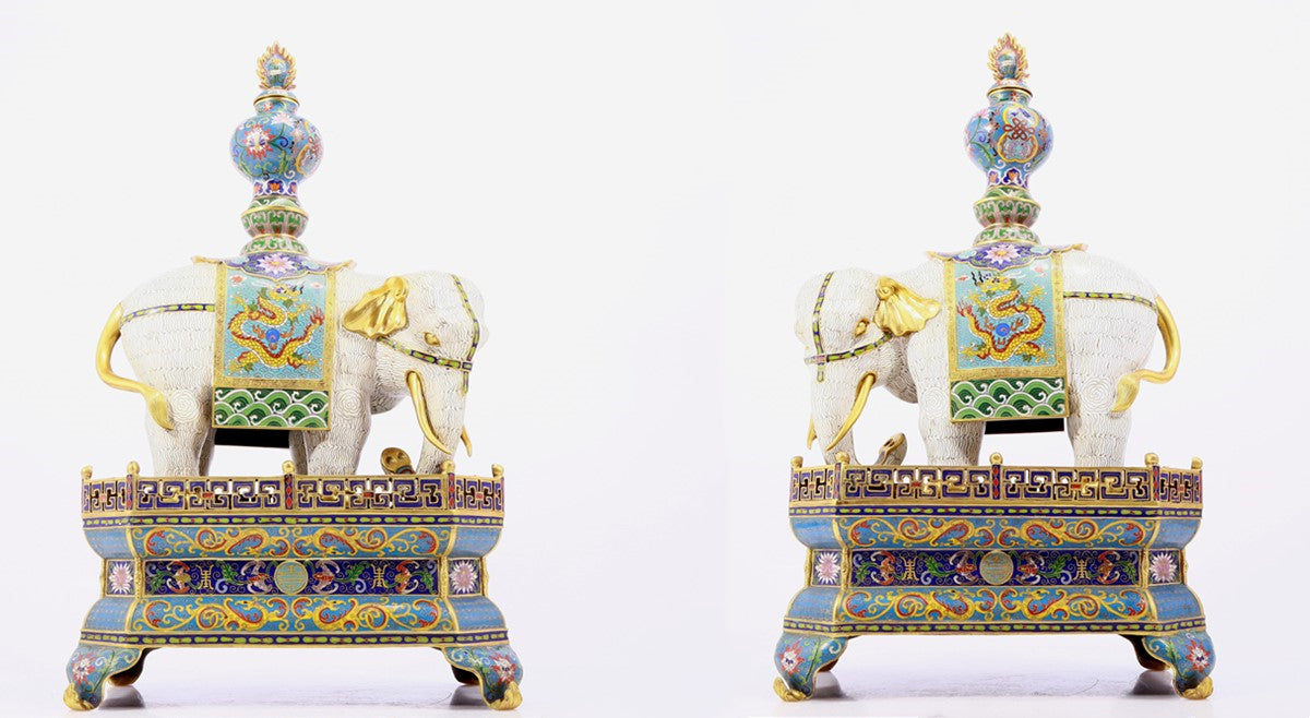 Pair of cloisonné elephant ornaments