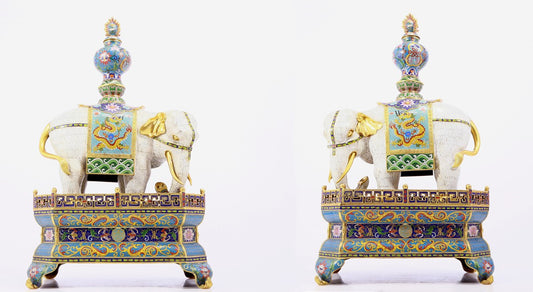 Pair of cloisonné elephant ornaments