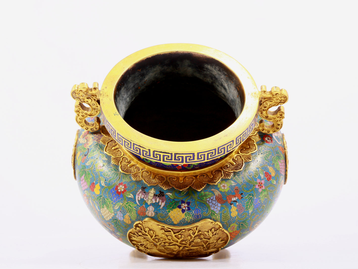 A cloisonne squirrel grape pattern two-eared three-legged incense burner