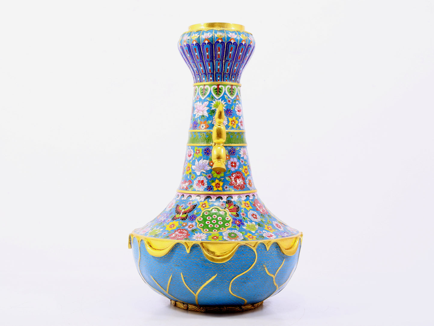 A pair of cloisonné butterfly and flower pattern amphora