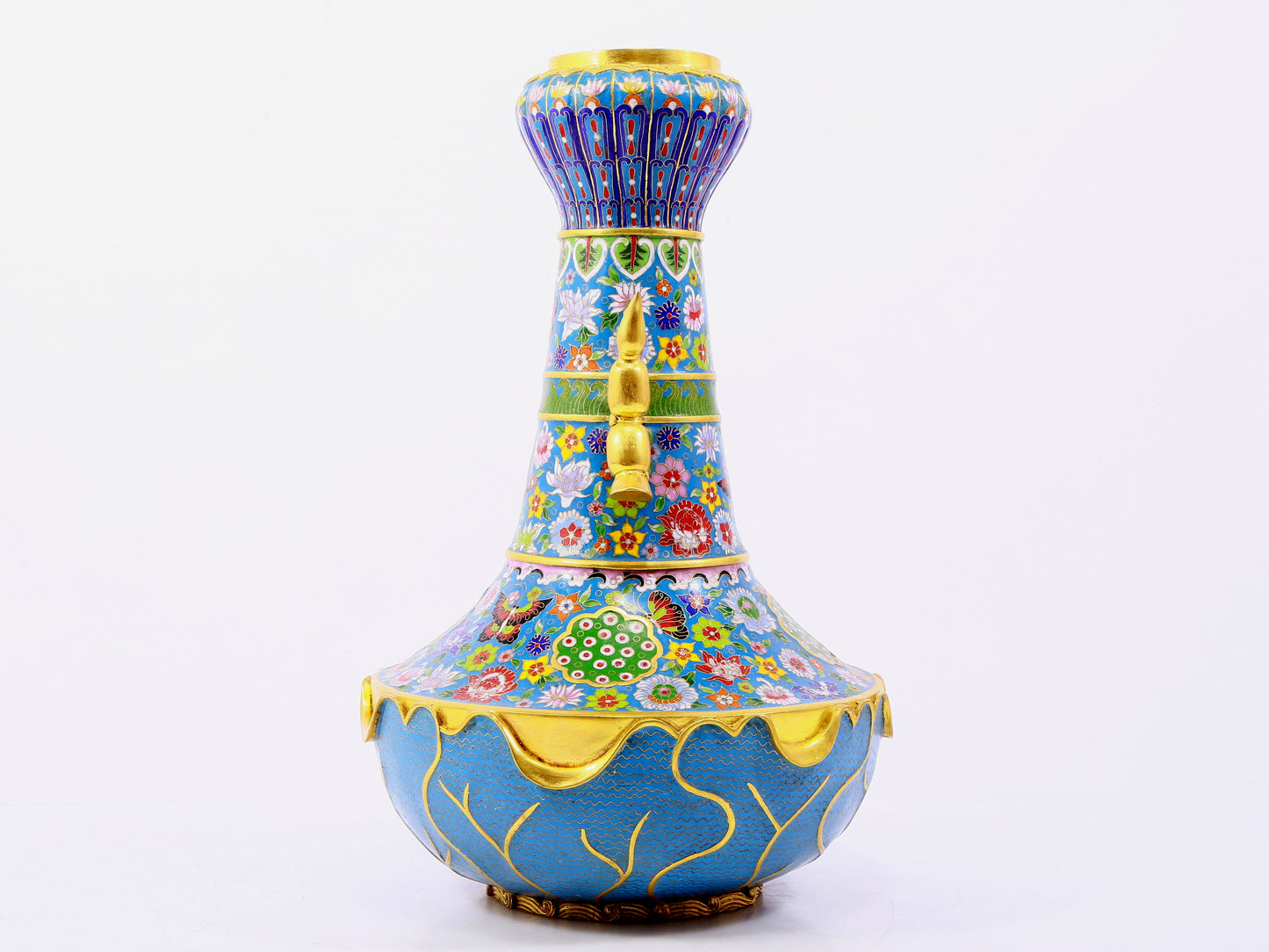 A pair of cloisonné butterfly and flower pattern amphora