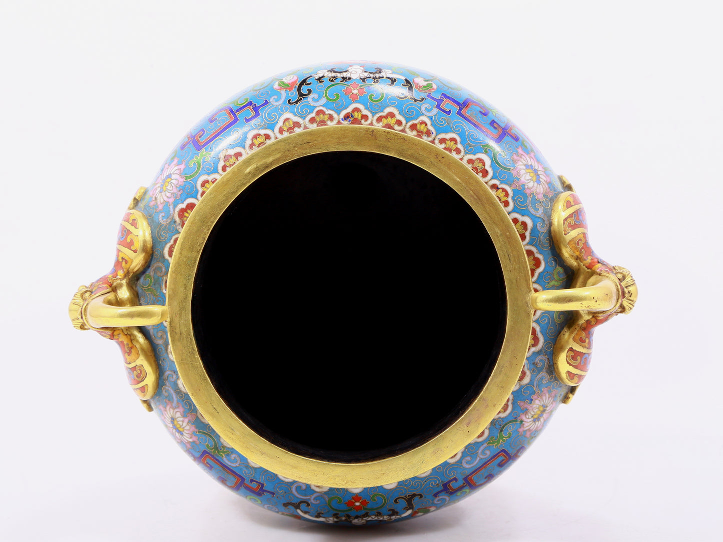 A pair of cloisonne lotus pattern bat ear incense burners