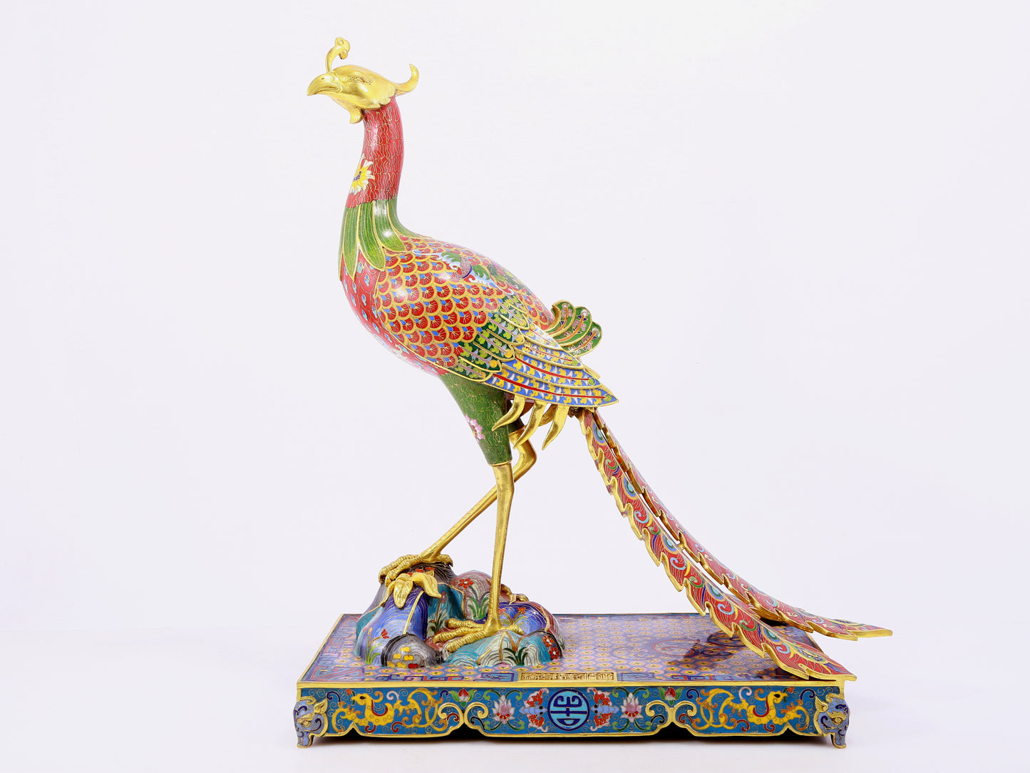 A pair of cloisonné phoenix ornaments