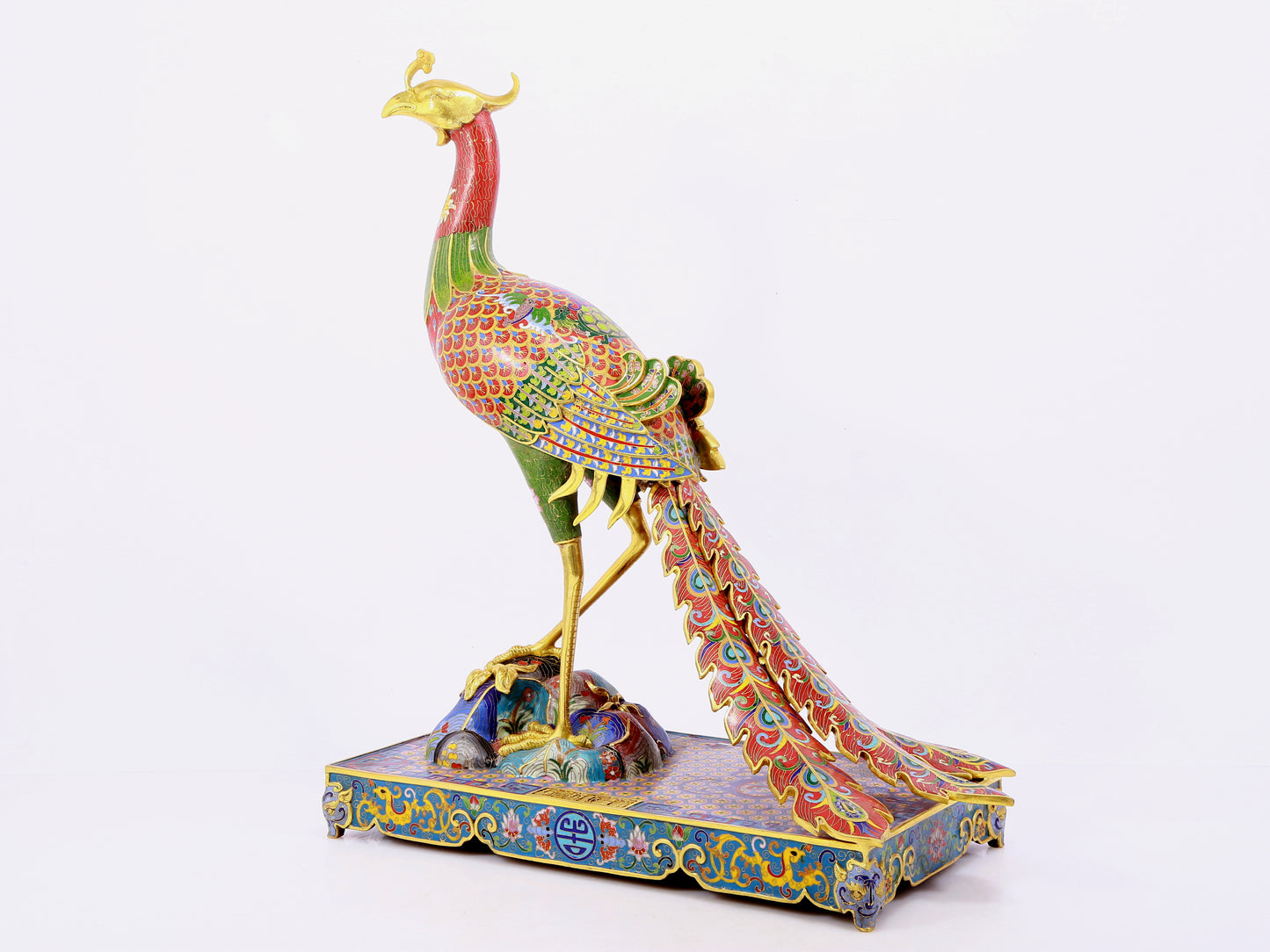 A pair of cloisonné phoenix ornaments