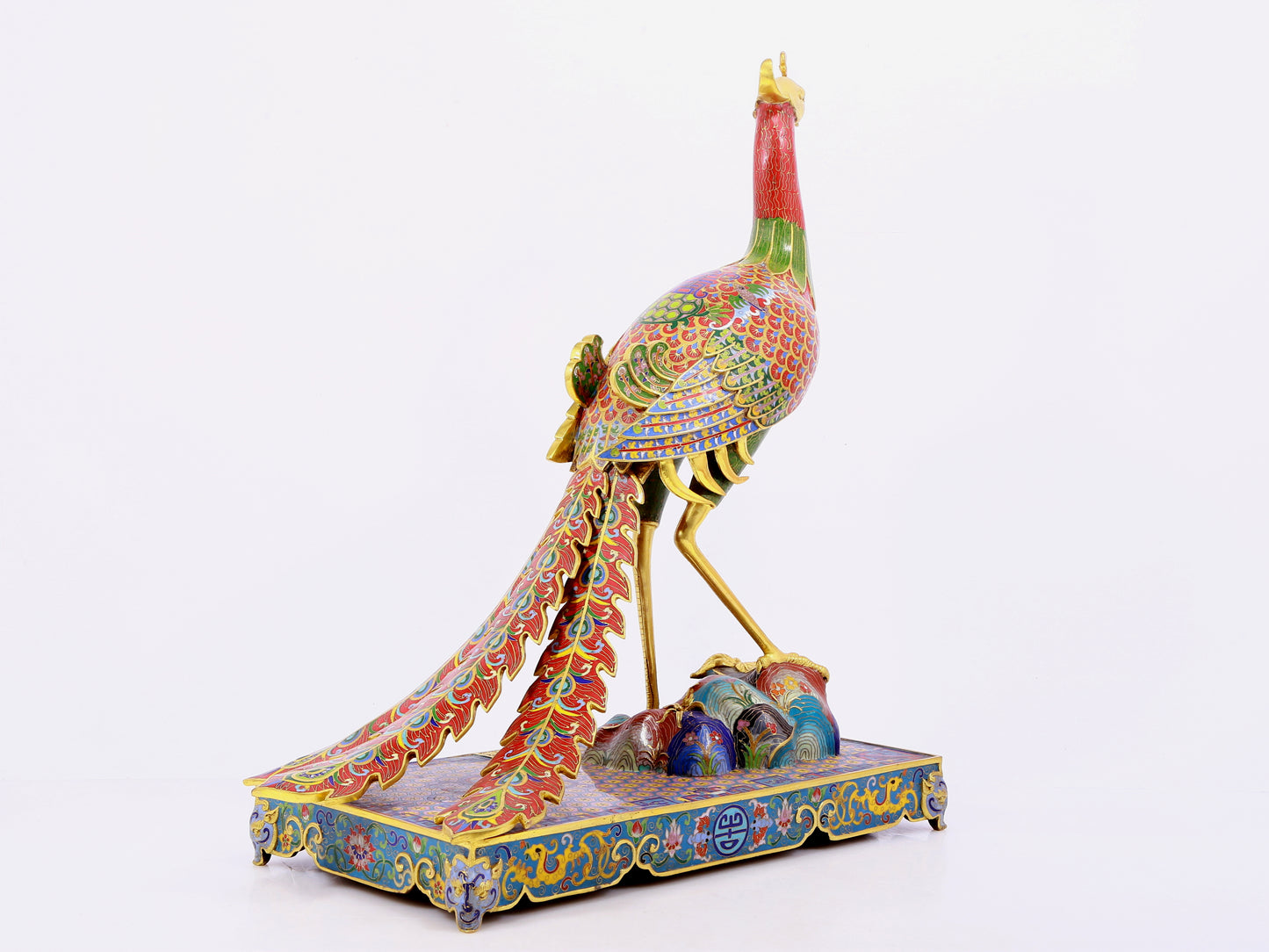 A pair of cloisonné phoenix ornaments