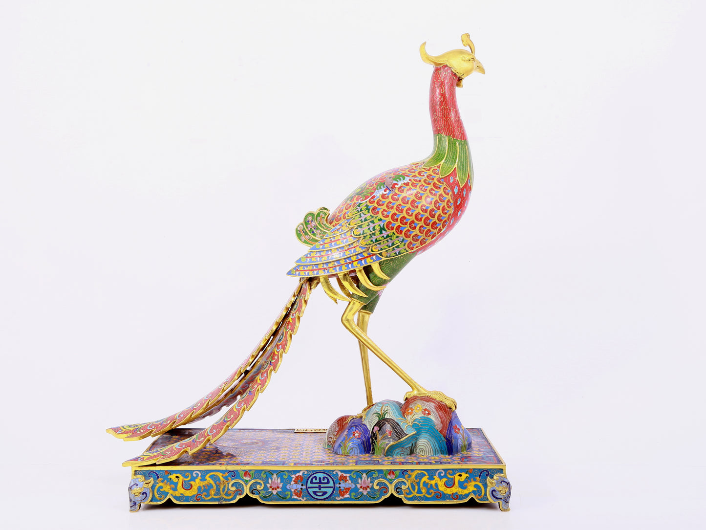 A pair of cloisonné phoenix ornaments