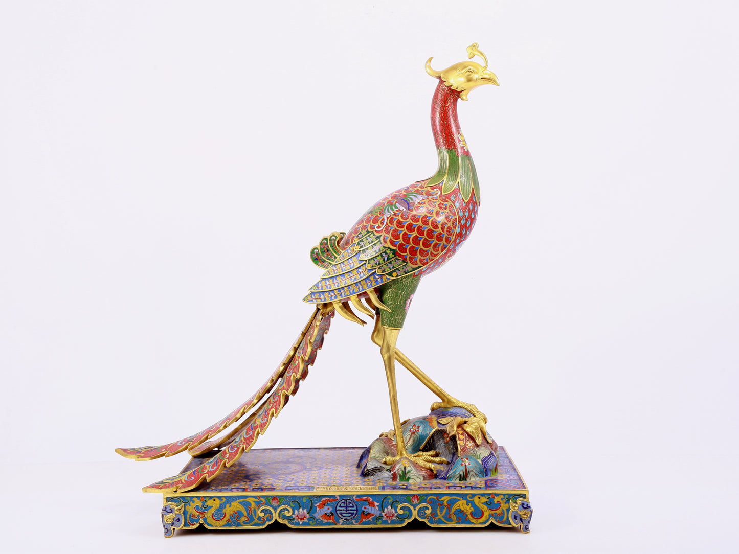 A pair of cloisonné phoenix ornaments