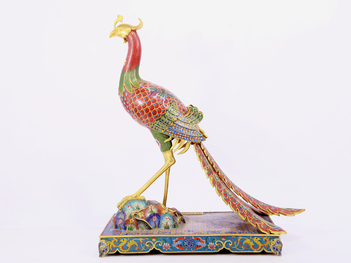 A pair of cloisonné phoenix ornaments