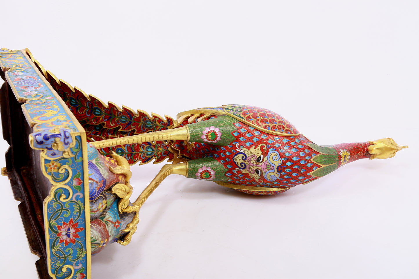 A pair of cloisonné phoenix ornaments