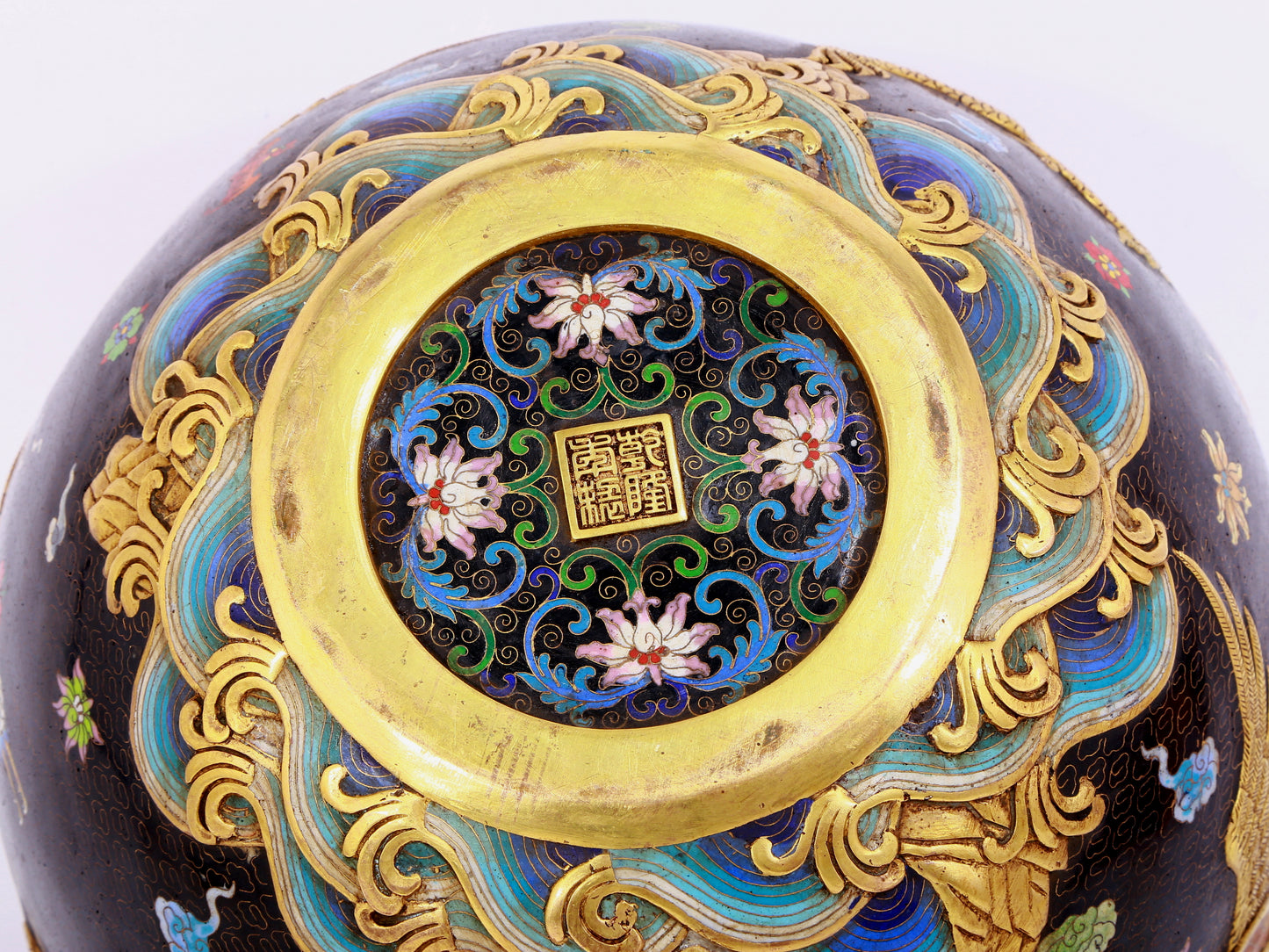 cloisonné auspicious cloud and dragon pattern water bowl