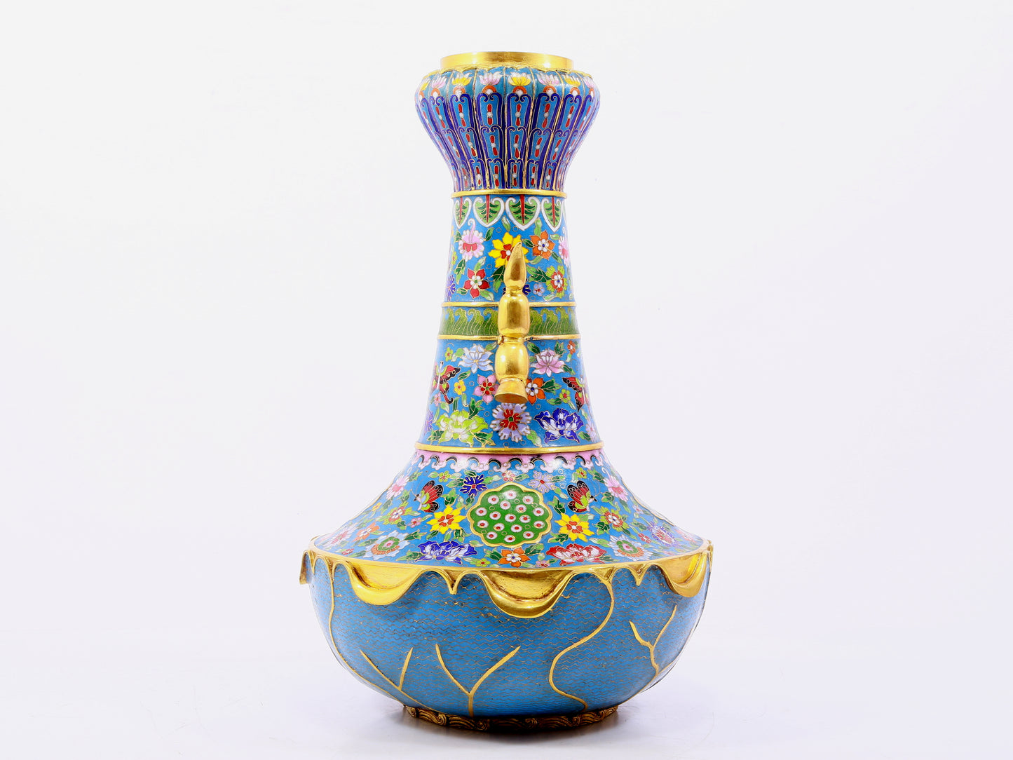 A pair of cloisonné butterfly and flower pattern amphora