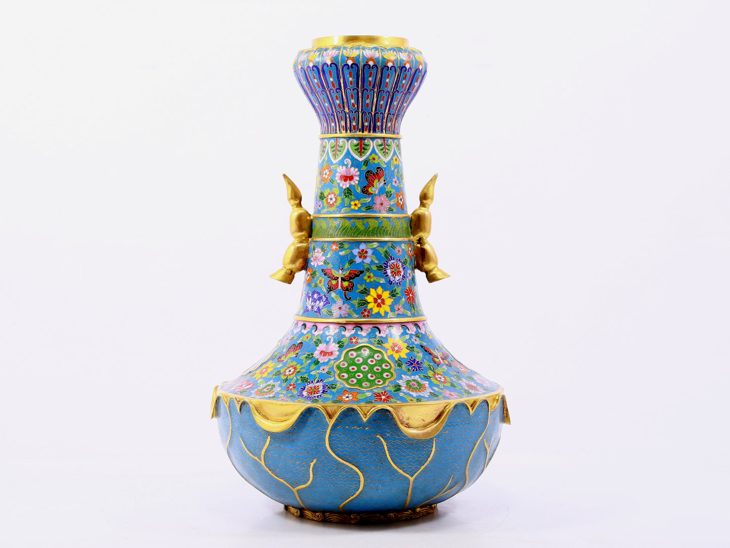 A pair of cloisonné butterfly and flower pattern amphora