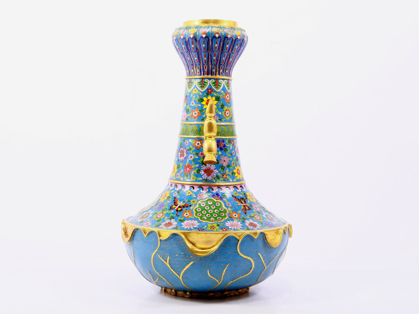 A pair of cloisonné butterfly and flower pattern amphora