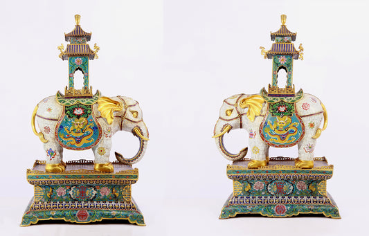 Pair of cloisonné elephant palace lanterns