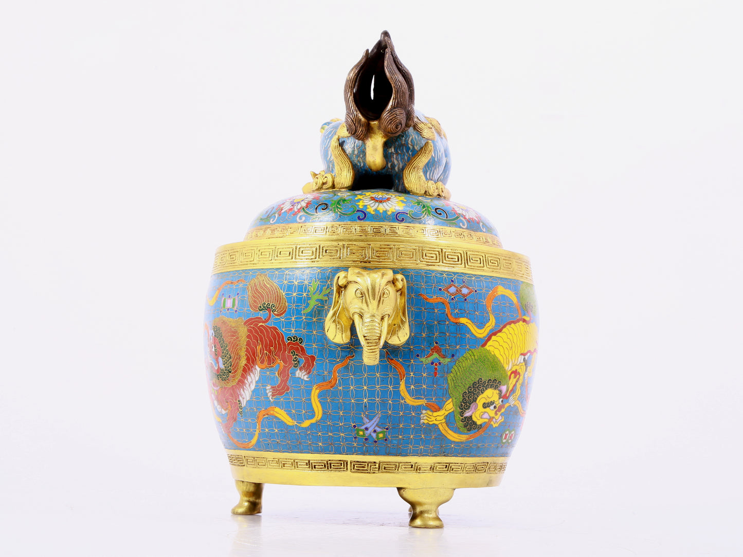 A cloisonné lion pattern amphora with lid