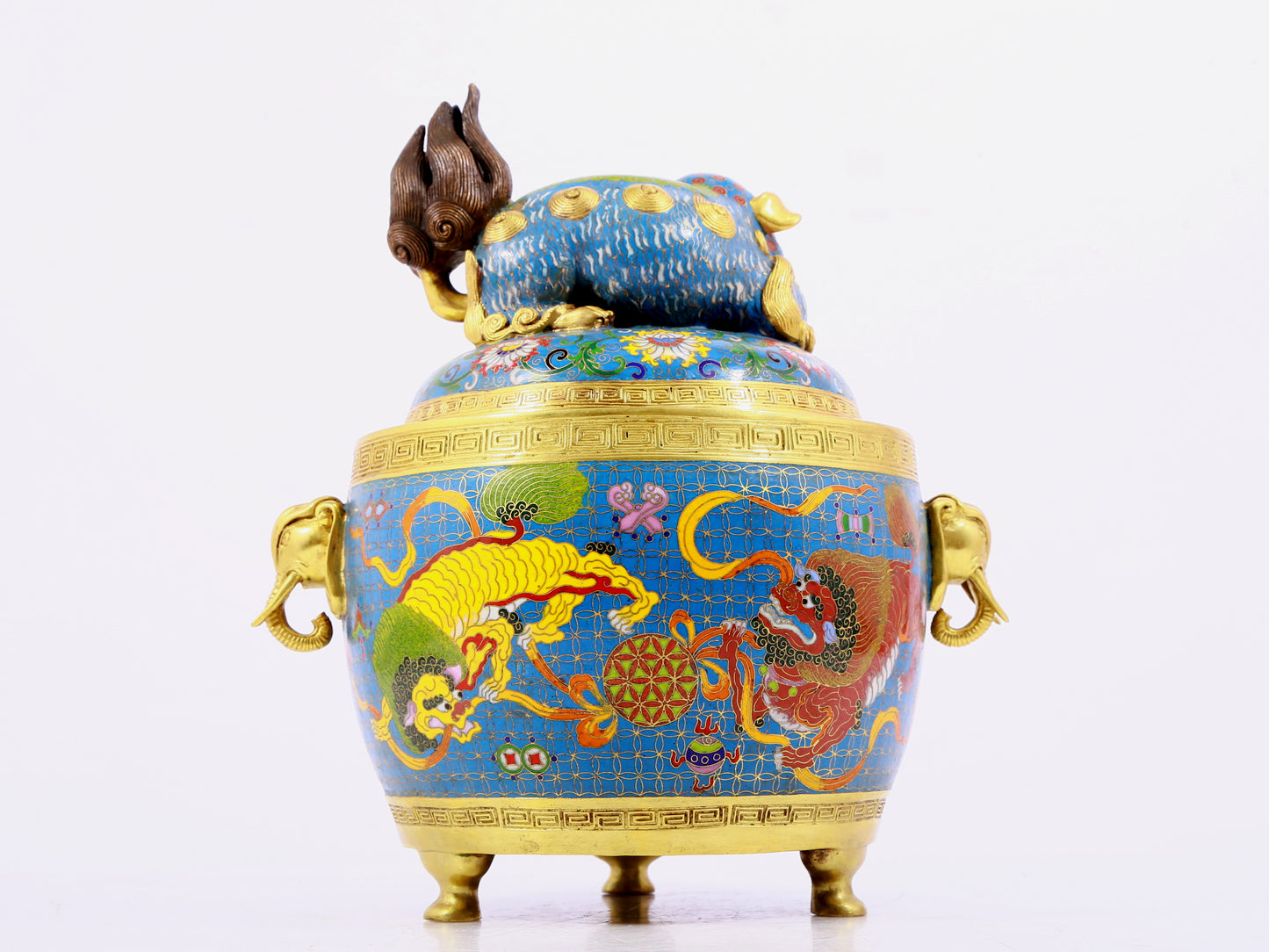 A cloisonné lion pattern amphora with lid