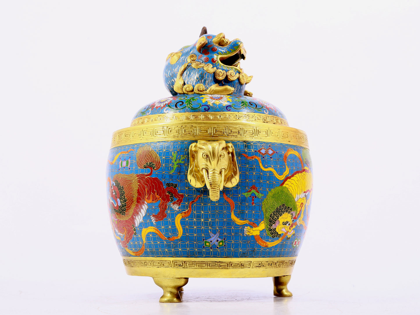 A cloisonné lion pattern amphora with lid