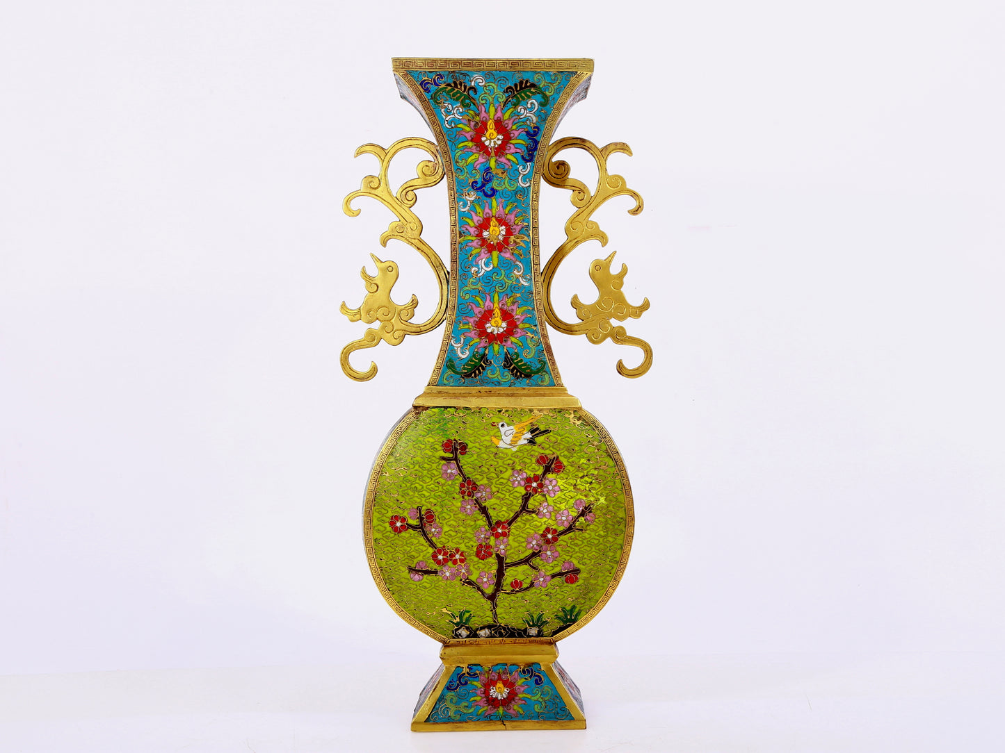 A pair of cloisonné flower and bird pattern amphora