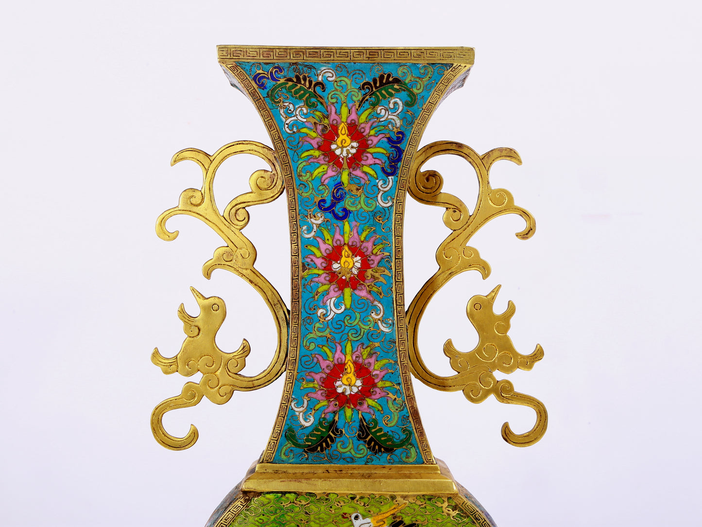 A pair of cloisonné flower and bird pattern amphora