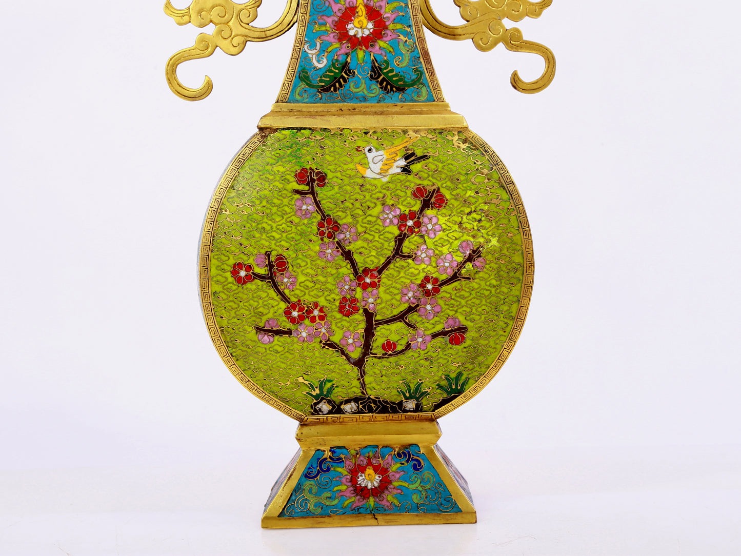 A pair of cloisonné flower and bird pattern amphora