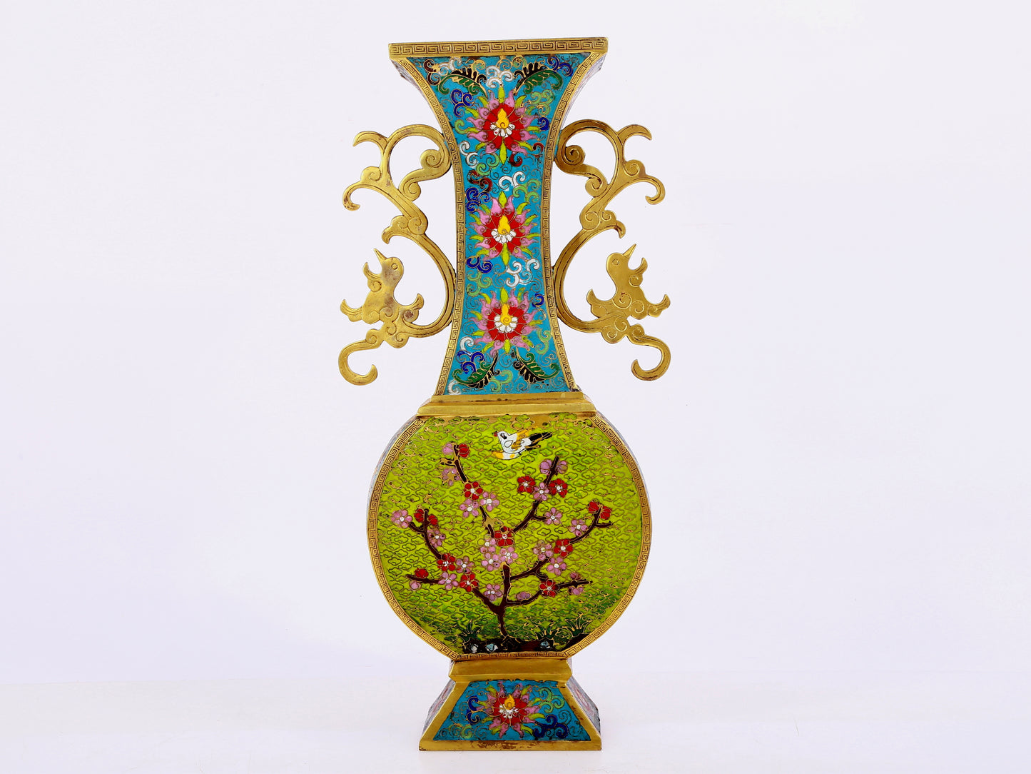 A pair of cloisonné flower and bird pattern amphora